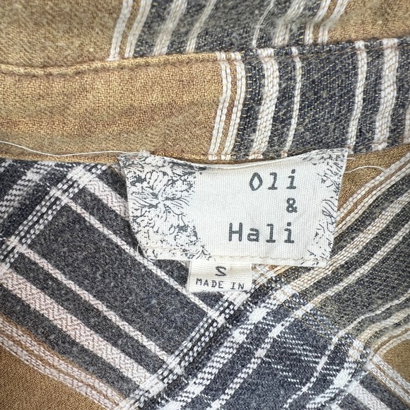 Oli & Hali Distressed Longline Flannel Shirt Women S Yellow Gray Plaid Grunge - Picture 4 of 10